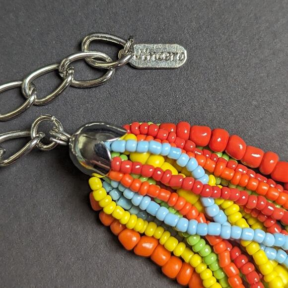 Vincero Graduated Layered Multi Color Seed Bead Boho Hippie Long Necklace 32" - Picture 5 of 5